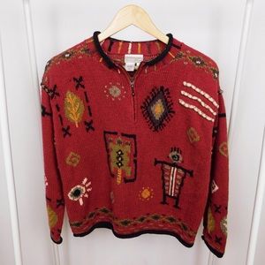 Coldwater Creek Southwestern Red Patterned Sweater